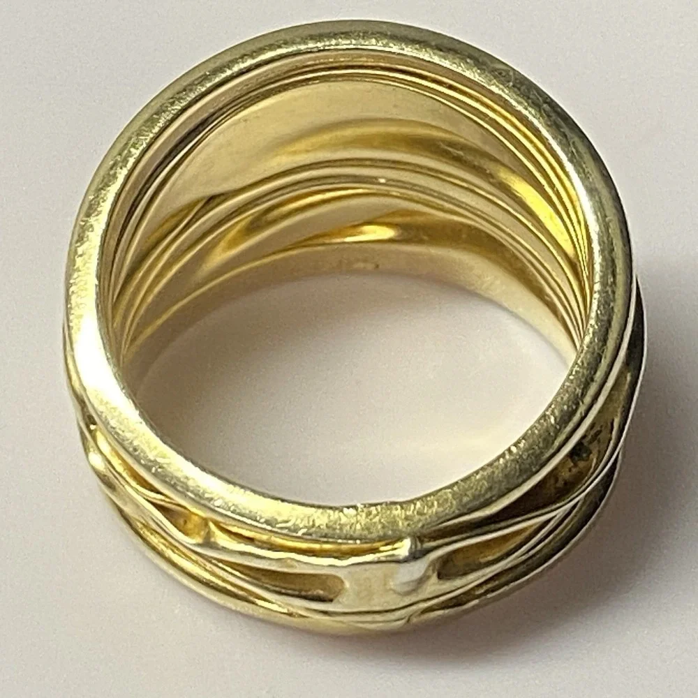 Wide Artisan 925 Gold Over Sterling Silver Ring Band Sz 8.75